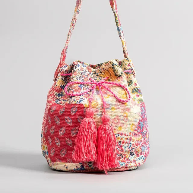 Crossbody Bucket Bohemian Ethnic Style For Women 2024 Printed New Canvas Commuter Travel Vacation Bag