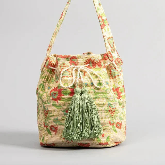 Crossbody Bucket Bohemian Ethnic Style For Women 2024 Printed New Canvas Commuter Travel Vacation Bag