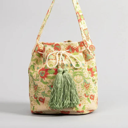 Crossbody Bucket Bohemian Ethnic Style For Women 2024 Printed New Canvas Commuter Travel Vacation Bag