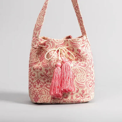 Crossbody Bucket Bohemian Ethnic Style For Women 2024 Printed New Canvas Commuter Travel Vacation Bag