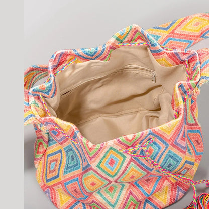Crossbody Bucket Bohemian Ethnic Style For Women 2024 Printed New Canvas Commuter Travel Vacation Bag