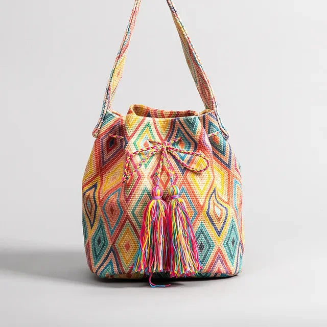 Crossbody Bucket Bohemian Ethnic Style For Women 2024 Printed New Canvas Commuter Travel Vacation Bag