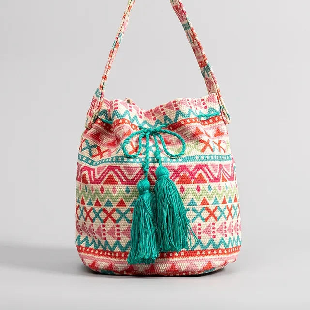 Crossbody Bucket Bohemian Ethnic Style For Women 2024 Printed New Canvas Commuter Travel Vacation Bag