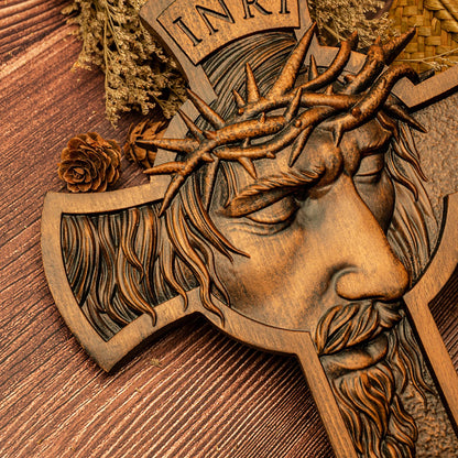 Crown of Thorns Jesus Crucifix Wooden cross, religious figure, Jesus Christ, catholic church wall decoration, christian gift
