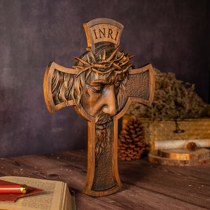 Crown of Thorns Jesus Crucifix Wooden cross, religious figure, Jesus Christ, catholic church wall decoration, christian gift