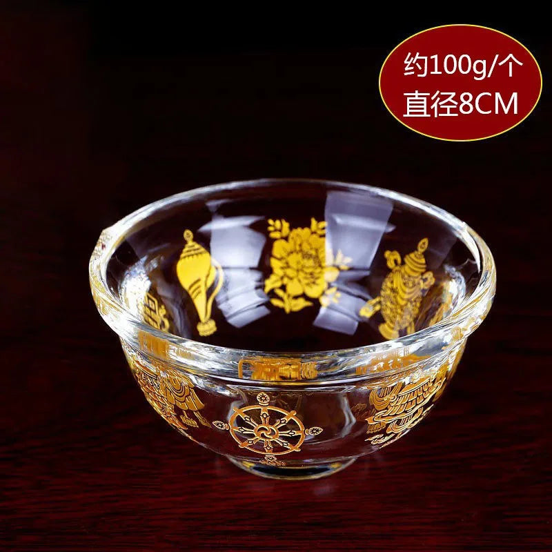 Crystal Auspicious Water Bowl Tibetan Buddhism for The Cup of Water Cup Buddha Supply Bowl Single 8/9cm