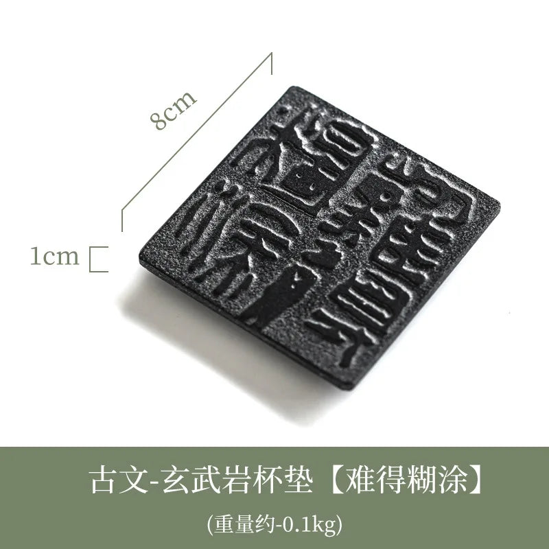 Cup Mat Coaster Teapot Teacup Nature Stone Pad Coffee Placemats Home Decor Durable Heat Resistant Black Square Culture Teaware