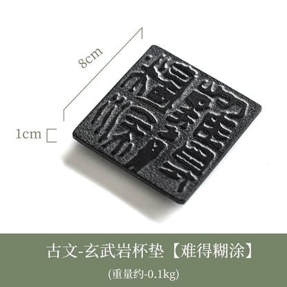 Cup Mat Coaster Teapot Teacup Nature Stone Pad Coffee Placemats Home Decor Durable Heat Resistant Black Square Culture Teaware