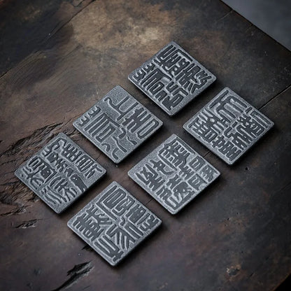 Cup Mat Coaster Teapot Teacup Nature Stone Pad Coffee Placemats Home Decor Durable Heat Resistant Black Square Culture Teaware