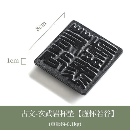 Cup Mat Coaster Teapot Teacup Nature Stone Pad Coffee Placemats Home Decor Durable Heat Resistant Black Square Culture Teaware