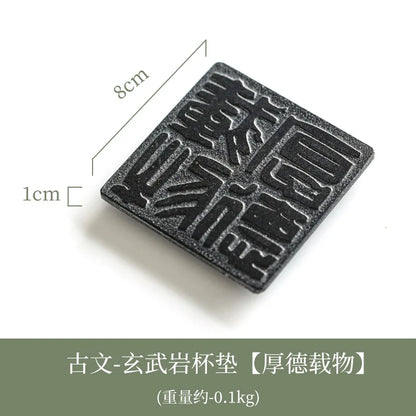 Cup Mat Coaster Teapot Teacup Nature Stone Pad Coffee Placemats Home Decor Durable Heat Resistant Black Square Culture Teaware