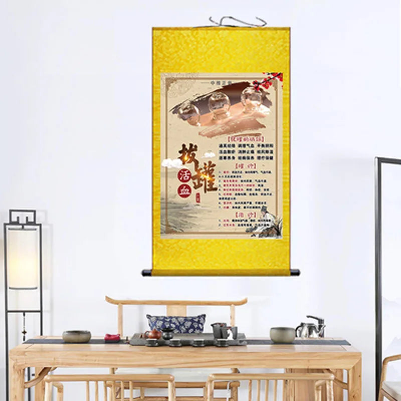 Cupping Scraping Massage Traditional Chinese Medicine Art Wall Scroll Wall Hanging Painting Scroll