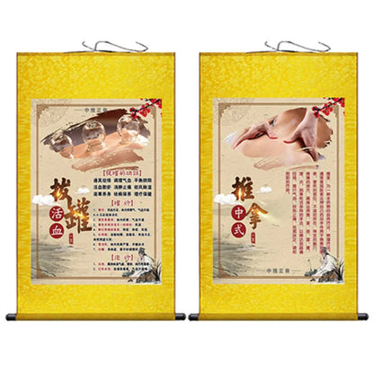 Cupping Scraping Massage Traditional Chinese Medicine Art Wall Scroll Wall Hanging Painting Scroll
