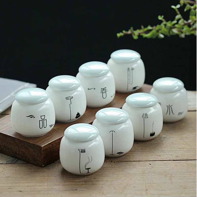 Custom Ceramic Tea Tin Portable Mini Tea Container Coffee Moisture-proof Jar Kitchen Spice Storage Can Home Tea Set Accessories
