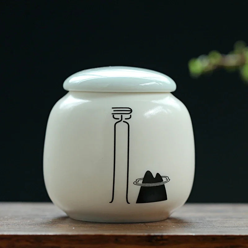 Custom Ceramic Tea Tin Portable Mini Tea Container Coffee Moisture-proof Jar Kitchen Spice Storage Can Home Tea Set Accessories