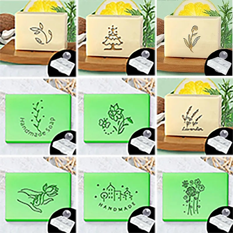 Custom Clear Acrylic Soap Stamp Mini Seal Chapter Diy Handmade Soap Making Supplies Tools Kits Flower English Letter Pattern
