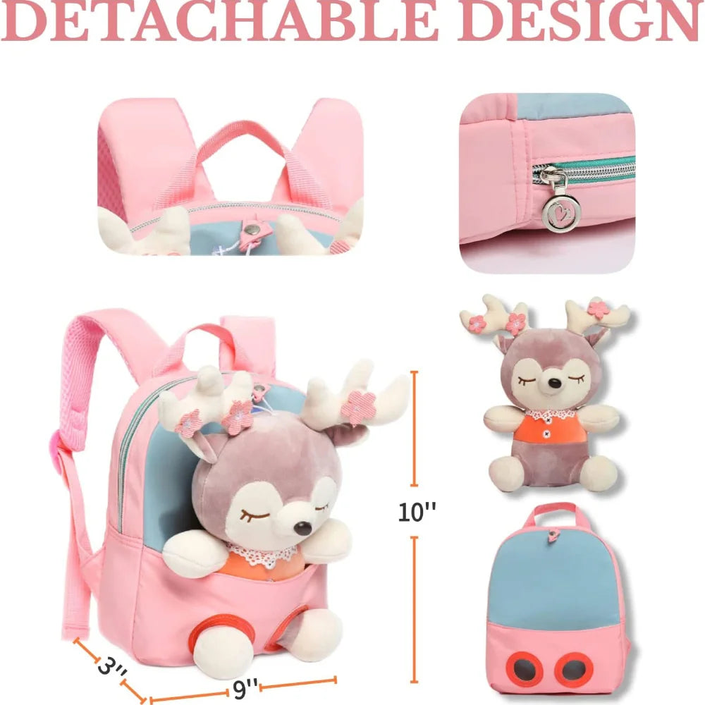 Custom Cute Toddler Backpack for Girls Custom Any Name Little Doll Stuffed Animal Kids Plush Backpack Mini Baby Girl Backpack