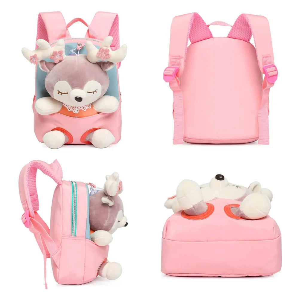 Custom Cute Toddler Backpack for Girls Custom Any Name Little Doll Stuffed Animal Kids Plush Backpack Mini Baby Girl Backpack