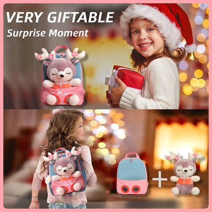 Custom Cute Toddler Backpack for Girls Custom Any Name Little Doll Stuffed Animal Kids Plush Backpack Mini Baby Girl Backpack