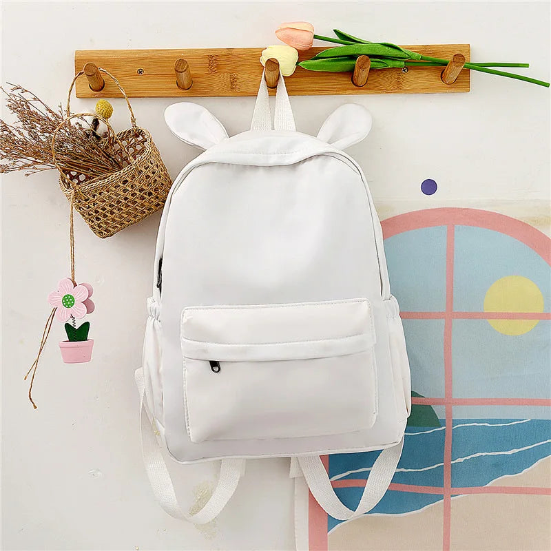 Custom Name Solid Color Rabbit School Student Backpack Personalized Kids Fashion Large Capacity Schoolbags Lightweight Backpack