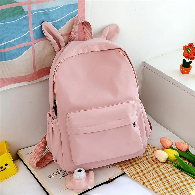 Custom Name Solid Color Rabbit School Student Backpack Personalized Kids Fashion Large Capacity Schoolbags Lightweight Backpack