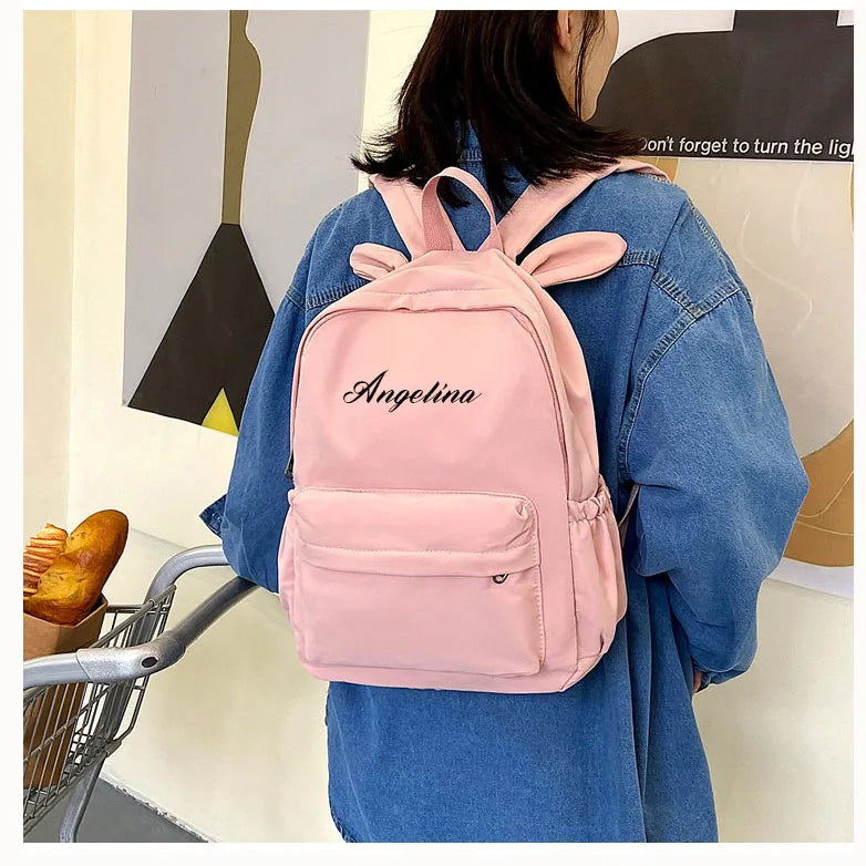Custom Name Solid Color Rabbit School Student Backpack Personalized Kids Fashion Large Capacity Schoolbags Lightweight Backpack