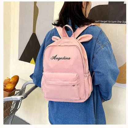 Custom Name Solid Color Rabbit School Student Backpack Personalized Kids Fashion Large Capacity Schoolbags Lightweight Backpack