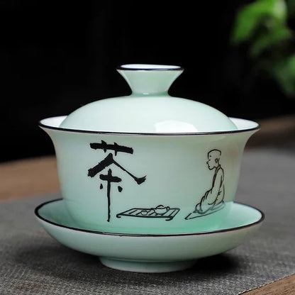 Custom Vintage Tea Set Ceramic Gaiwan Household Tea Bowl Teacup with Lid Portable Porcelain Tea Infuser Chinese Master Cup