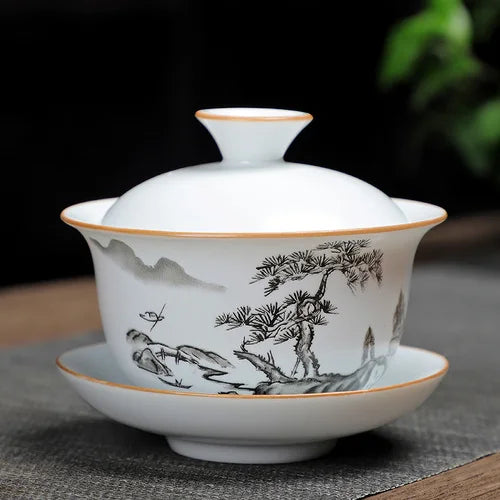 Custom Vintage Tea Set Ceramic Gaiwan Household Tea Bowl Teacup with Lid Portable Porcelain Tea Infuser Chinese Master Cup