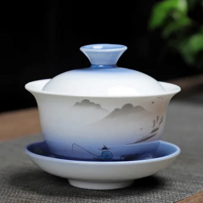 Custom Vintage Tea Set Ceramic Gaiwan Household Tea Bowl Teacup with Lid Portable Porcelain Tea Infuser Chinese Master Cup