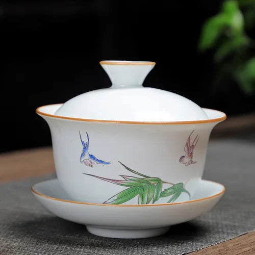 Custom Vintage Tea Set Ceramic Gaiwan Household Tea Bowl Teacup with Lid Portable Porcelain Tea Infuser Chinese Master Cup