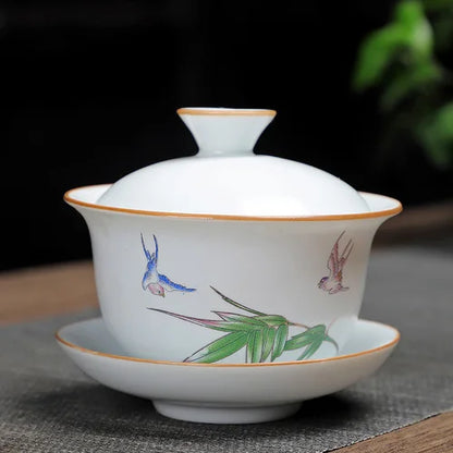 Custom Vintage Tea Set Ceramic Gaiwan Household Tea Bowl Teacup with Lid Portable Porcelain Tea Infuser Chinese Master Cup