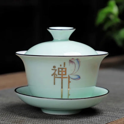 Custom Vintage Tea Set Ceramic Gaiwan Household Tea Bowl Teacup with Lid Portable Porcelain Tea Infuser Chinese Master Cup