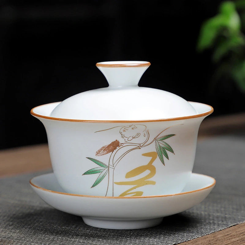 Custom Vintage Tea Set Ceramic Gaiwan Household Tea Bowl Teacup with Lid Portable Porcelain Tea Infuser Chinese Master Cup