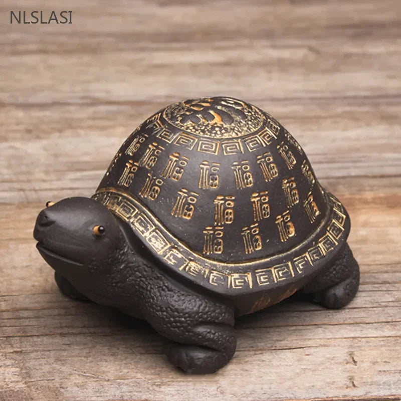 Custom Yixing Purple Clay Tea Pet Lucky Feng Shui Turtle Sculpture Tea Accessories Animal Decoration Crafts Desktop Ornaments
