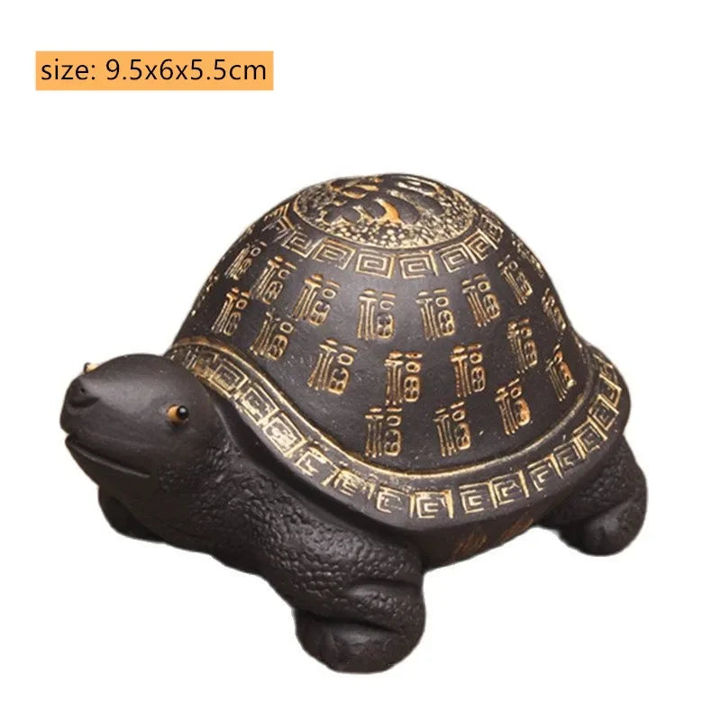 Custom Yixing Purple Clay Tea Pet Lucky Feng Shui Turtle Sculpture Tea Accessories Animal Decoration Crafts Desktop Ornaments