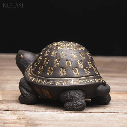 Custom Yixing Purple Clay Tea Pet Lucky Feng Shui Turtle Sculpture Tea Accessories Animal Decoration Crafts Desktop Ornaments