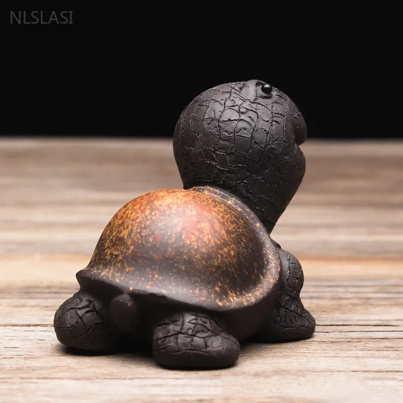 Custom Yixing Purple Clay Tea Pet Lucky Feng Shui Turtle Sculpture Tea Accessories Animal Decoration Crafts Desktop Ornaments