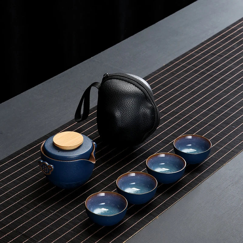 Customize Chinese Kung Fu Teaset Ceramic Portable Teapot Set Travel Gaiwan Tea Cups of Tea Ceremony Teacup Fine Hand Pot