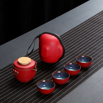 Customize Chinese Kung Fu Teaset Ceramic Portable Teapot Set Travel Gaiwan Tea Cups of Tea Ceremony Teacup Fine Hand Pot