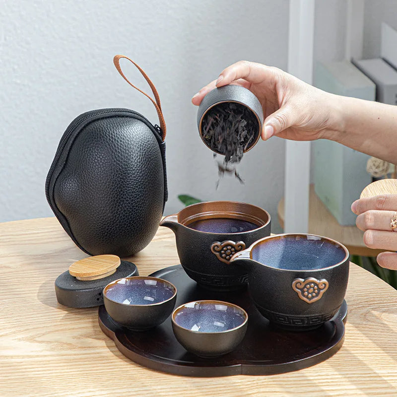 Customize Chinese Kung Fu Teaset Ceramic Portable Teapot Set Travel Gaiwan Tea Cups of Tea Ceremony Teacup Fine Hand Pot