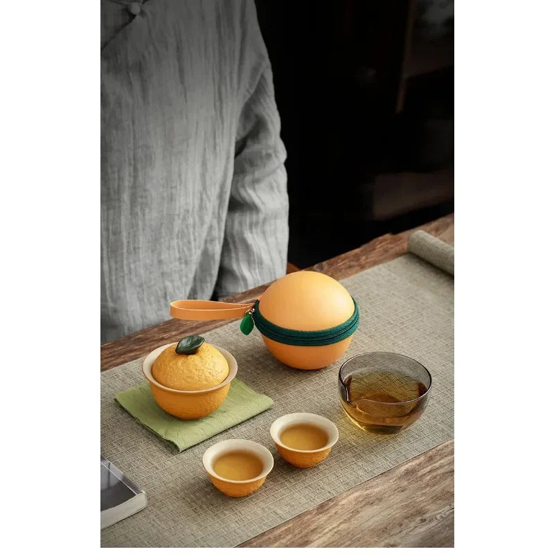 Customize Chinese Tea Set Ceramic Portable Teapot Set Travel Gaiwan Tea Cups of Tea Ceremony Accessories One Pot Two Cup Suit