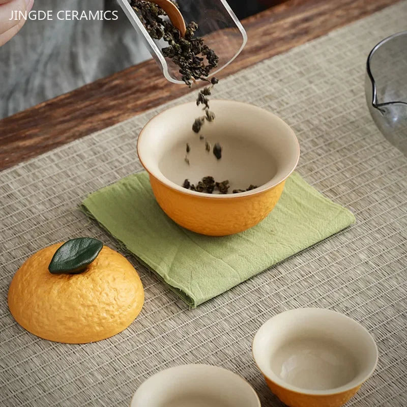 Customize Chinese Tea Set Ceramic Portable Teapot Set Travel Gaiwan Tea Cups of Tea Ceremony Accessories One Pot Two Cup Suit