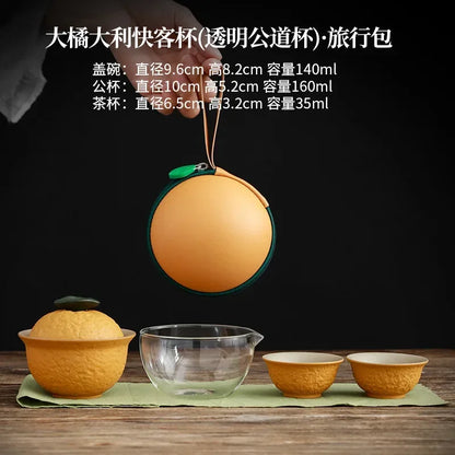 Customize Chinese Tea Set Ceramic Portable Teapot Set Travel Gaiwan Tea Cups of Tea Ceremony Accessories One Pot Two Cup Suit