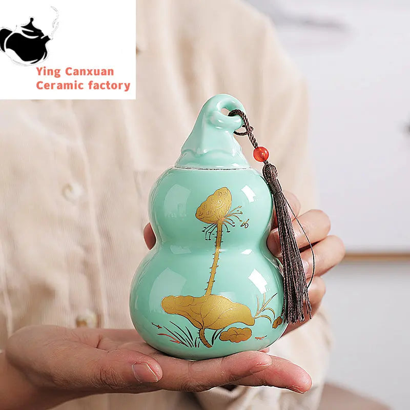 Customized Ceramic Gourd Tea Caddy Chinese Pu'er Tea Box Tea Container Kitchen Spice Candy Storage Tank Home Decoration