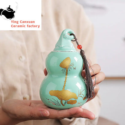 Customized Ceramic Gourd Tea Caddy Chinese Pu'er Tea Box Tea Container Kitchen Spice Candy Storage Tank Home Decoration