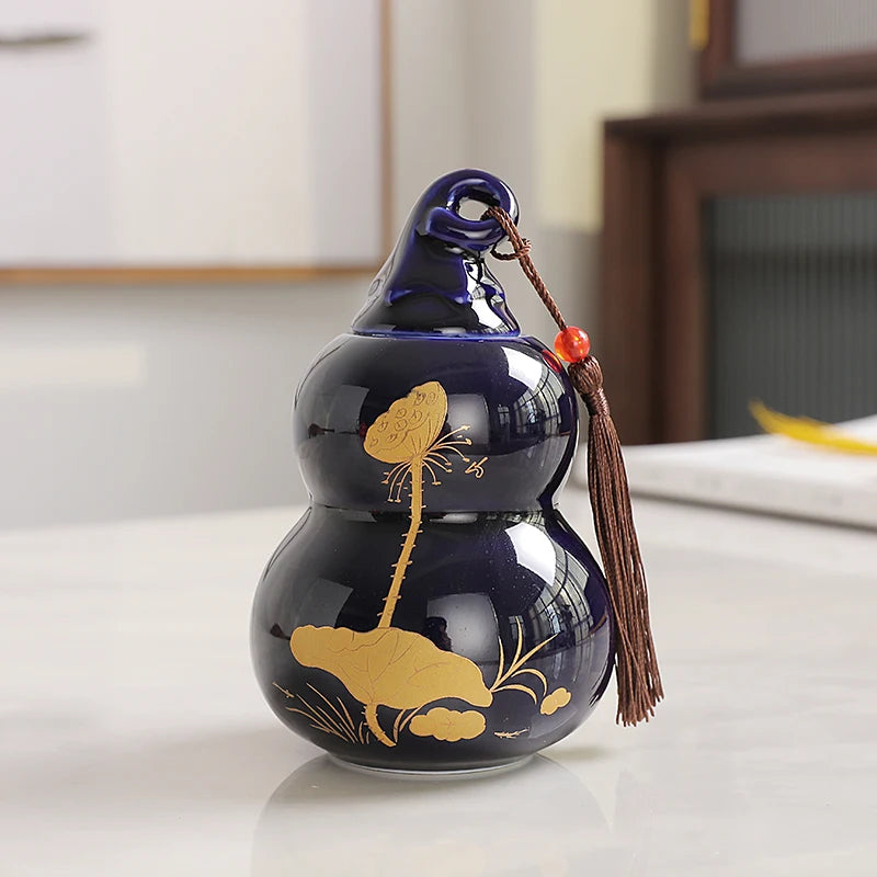 Customized Ceramic Gourd Tea Caddy Chinese Pu'er Tea Box Tea Container Kitchen Spice Candy Storage Tank Home Decoration