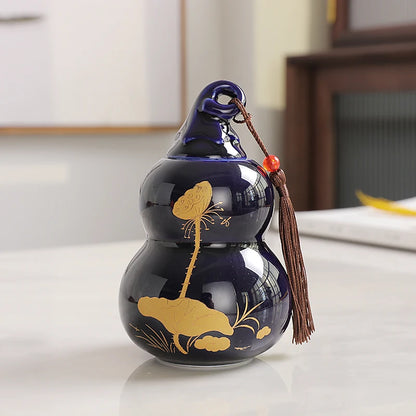 Customized Ceramic Gourd Tea Caddy Chinese Pu'er Tea Box Tea Container Kitchen Spice Candy Storage Tank Home Decoration