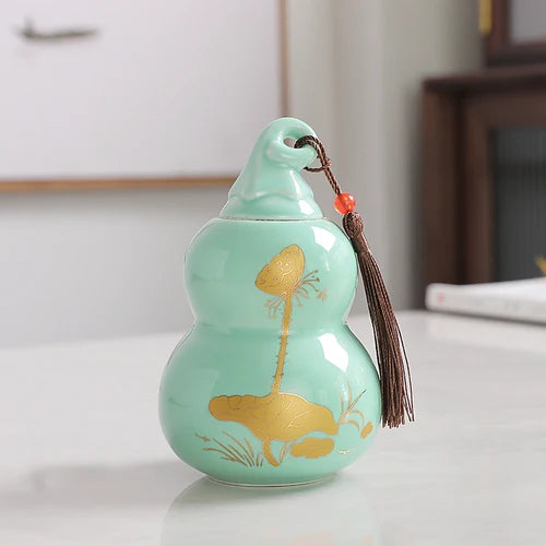 Customized Ceramic Gourd Tea Caddy Chinese Pu'er Tea Box Tea Container Kitchen Spice Candy Storage Tank Home Decoration