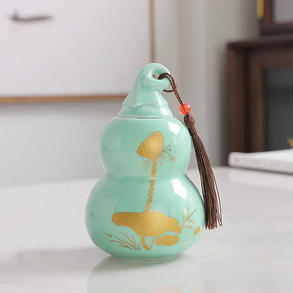 Customized Ceramic Gourd Tea Caddy Chinese Pu'er Tea Box Tea Container Kitchen Spice Candy Storage Tank Home Decoration